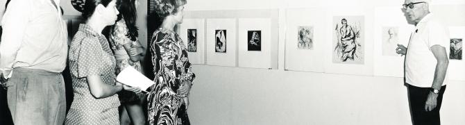 Retrospective of the graphic prints of Božidar Jakec, 1971 (guided tour of the exhibition by Branko Rudolf), photo: archive UGM