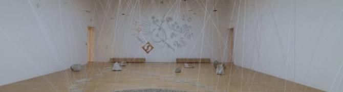 Marika and Marko Pogačnik, A model of the Earth's cosmos, 2012, stone, wood, glass, string, gravel, photo: Habicht, Pavlovec, Mlekuž