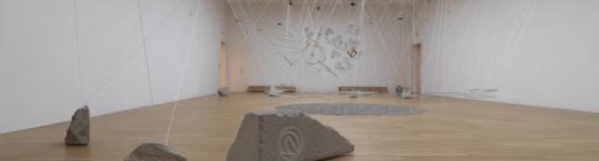 Marika and Marko Pogačnik, A model of the Earth's cosmos, 2012, stone, wood, glass, string, gravel, photo: Habicht, Pavlovec, Mlekuž
