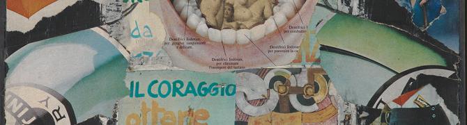 Avgust Černigoj, La rivolta dei giovani (Revolt of the Young), 1972, collage on cardboard, Avgust Černigoj Gallery, Lipica Stud Farm, photo: Damjan Švarc