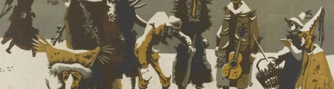 France Mihelič, Mrtvi kurent, 1955, barvni lesorez