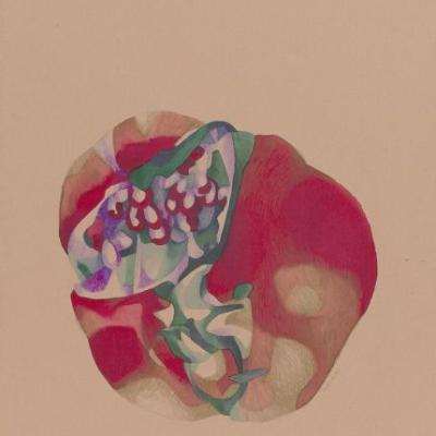 Ida Brišnik Remec, GJ-1, 1983, mešana tehnika na rjavem papirju, 70 x 50 cm, foto: Damjan Švarc