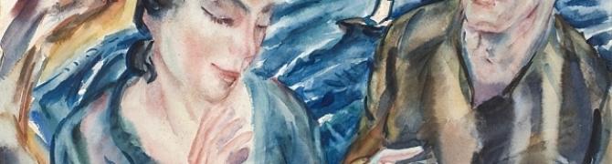 Jan Oeltjen, Par, Avtoportret z Elso Oeltjen, Kasimir, 1918, akvarel, (privatna last)