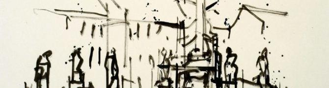 Oton Polak, Plague Column, ink on paper,  50 x 70,7 cm, courtesy: Maribor Art Gallery 