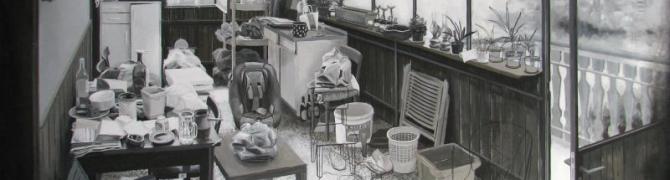 Uroš Potočnik: Veranda 1:1, 2008 - 2009, Grafit, pigment, akrilna emulzija na bombažnem platnu