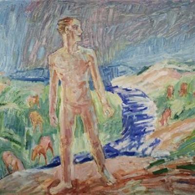 Jan Oeltjen, Ob potoku, 1959, olje na platnu, 70 x 97 cm, foto: Damjan Švarc